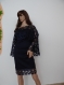 Right dress busty dress with lace and lace bolero with wide sleeves, maxi dress, stylish dress, dark blue dress, lace dress, bolero dress
