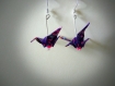 Boucles d'oreilles petites grues violettes - origami / papier