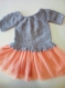 Tricot robe grise manches 3/4 automne hiver tutu tulle orange bébé fille 6 mois