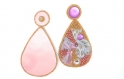 Grandes boucles d'oreilles roses ruban shibori,swarovski et perles de verre 