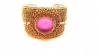 Bracelet manchette rose et dorée ,broderie de perles 