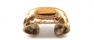 Bracelet manchette simili cuir,oeil de tigre et broderie de perles 