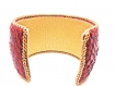 Bracelet manchette simili cuir bordeaux et broderie de perles dorées 