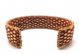 Bracelet manchette simili cuir rouge goutte d'eau or et perles de verre dorées 