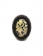 Bague jaspe dalmatien  broderie de perles de verre dorées et noires 
