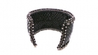 Bracelet manchette simili cuir noir et broderie de perles argentées 