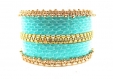 Bracelet cuir de poisson bar turquoise , biais à glissière doré et perles brodées 