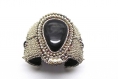 Bracelet large manchette noire onyx et perles de verre