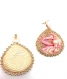 Boucles d'oreilles soie shibori rose et perles de verre dorées