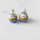 Boucle d'oreille cupcake base bleu avec ses strass