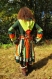 Manteau court d'hiver à capuche pointue en patchwork de laine et jersey vintage recyclés orange et vert!!!