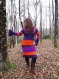 Robe courte d'hiver à manches longues et grand col en patchwork d'acrylique et laine recyclée orange et violet!!!