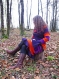 Robe courte d'hiver à manches longues et grand col en patchwork d'acrylique et laine recyclée orange et violet!!!