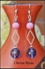 Pendientes acero inoxidable rombo plateado y perlas cristal facetado rosa y violeta 12x68mm