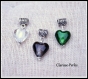3 pendentifs breloque coeur en verre de murano blanc, noir, vert 15x30mm