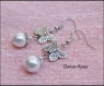 Pendientes de perla nacarada y mariposa en metal plateado 15x46mm