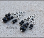 Pendientes colgante en métal plateado y perlas de cristal negro 18x54mm, pendientes negros, pendientes plateados