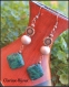 Boucles d'oreilles rhombe turquoise naturelle fleur et perle en cuivre 18x72mm +embouts