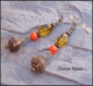 Boucles d'oreilles ethnique bronze et perles verre jaune orange 12x72mm +embouts