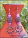 Boucles d'oreilles romantique perles  lave marron et breloque cuore cuivre 20x70mm