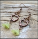 Boucles d'oreilles du coeur en cuivre et fleur vert 15x62mm