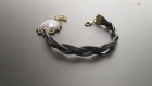 Bracelet cabochon en lacet de cuir plat tressé noir