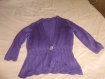 Gilet coton violet tricoté main t.42