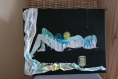 Tableau toile chassis pièce unique signé acrylique art moderne collage tissu nu cadeau
