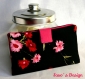 Portefeuille, portecarte, portechéquier, porte-monnaie un accessoire 4 en 1 noir à fleurs roses et rouges