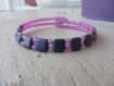 Bracelet boho rigide, jonc, perles de verre carrées miyuki tila violettes et rocaille en rose, mauve, bracelet féminin et coloré