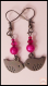 Boucles d'oreilles percées - oiseaux gun métal - rose fushia - style girly - perles magiques - cristal swarovski - verre de bohème - preciosa ornela