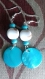Turn heads! new, hand-made, lovely aqua discs and unusual caramel/white beads - unique, bargain price