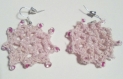 Pale pink hand-crocheted earrings with a subtle touch of bling - great value