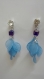 Boucles d'oreilles perles carrées et feuilles bleues