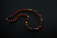 Collier de perles en bois / orange - multicolore & robolles naturel (réf : 9014)