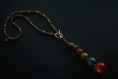 Collier chute de perles en bois / orange - turquoise - anis (réf : 9061)