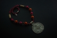 Collier de perles en bois / fuchsia - chocolat - orange (réf : 9128)