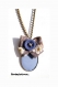Collier pendentif sur chaine émaillage fait main perle médaille ovale en émaux bleu vernis brillant de 1,8 
