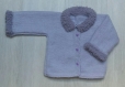 Veste bébé mauve en laine acrylique taille 3/6 mois - tricot 
