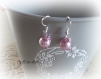 Boucles d'oreille perle rose pastel effet brillant et fil aluminium couleur rose pastel 