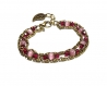 Bracelet 3 rangs chaines bronze perles verre rose fuchsia - fermoir métal bronze 