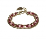 Bracelet 3 rangs chaines bronze perles verre rose fuchsia - fermoir métal bronze 