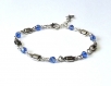 Bracelet perles verre bleu étoile - fermoir mousqueton métal argenté 