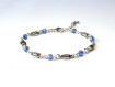 Bracelet perles verre bleu étoile - fermoir mousqueton métal argenté 