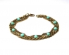 Bracelet 3 rangs chaines bronze perles turquoise - fermoir métal bronze 