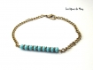 Bracelet perles verre rocaille turquoise fermoir métal bronze 