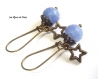 Boucles d'oreilles bleu perles pierre agate etoiles 