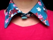 Textile necklace - collier textile col de chemise bleu et rose 