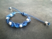 Bracelet macramé bleu marine et perles argentées - bm001 