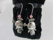 Boucles d'oreilles en métal argenté " petite geischa et perle rose " 